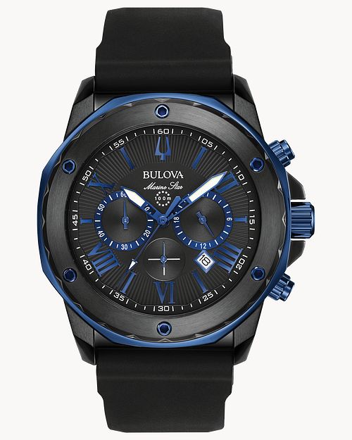 Black Dial Silicone Strap Marine Star 98B308 Bulova